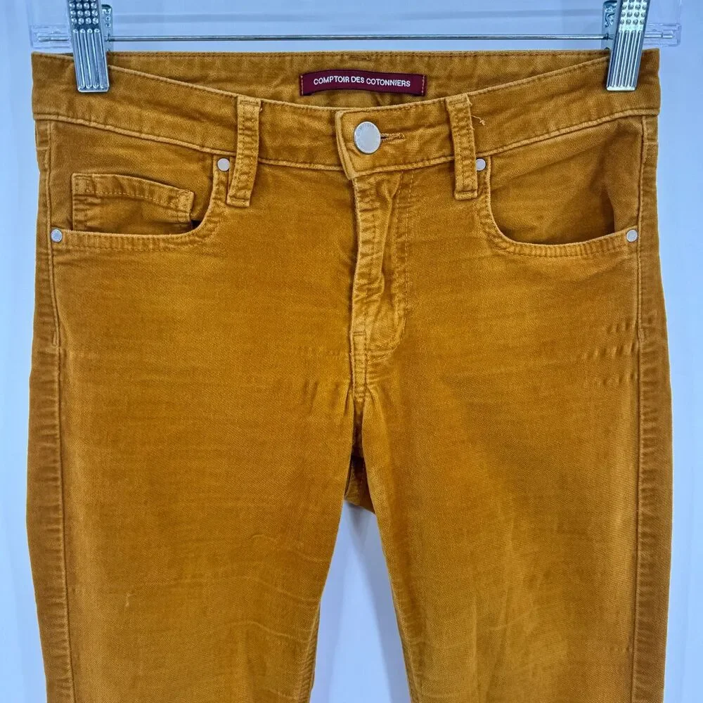 COMPTOIR DES COTONNIERS Burnt Yellow Velvet Skinny Pants Size 24